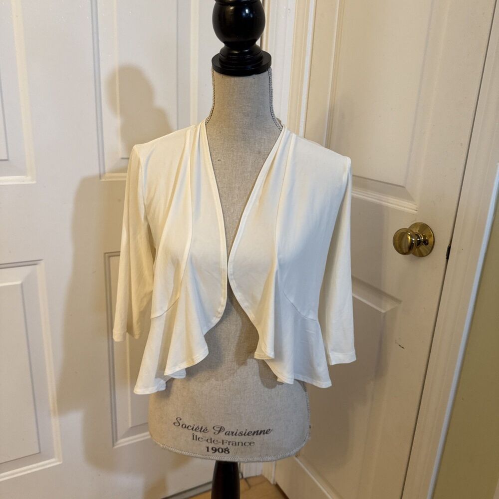 OFF WHITE CARDI Clara Sun Woo Womens Three Quarter Sleeve Comfy Cardigan Size S - Picture 2 of 10